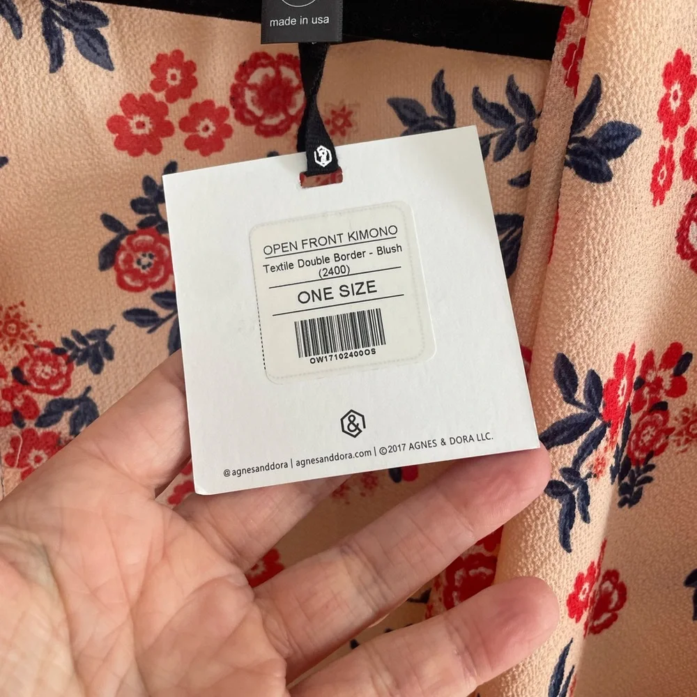 Agnes & Dora Peach Floral Open-Front Kimono with Red & Navy Accents - Picture 3 of 5
